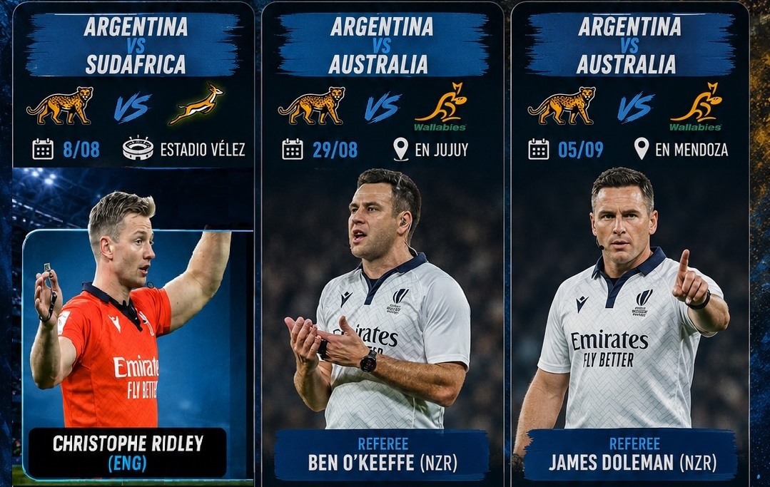 World Rugby confirmó los árbitros para los partidos de Los Pumas en Argentina ante Sudáfrica y Australia